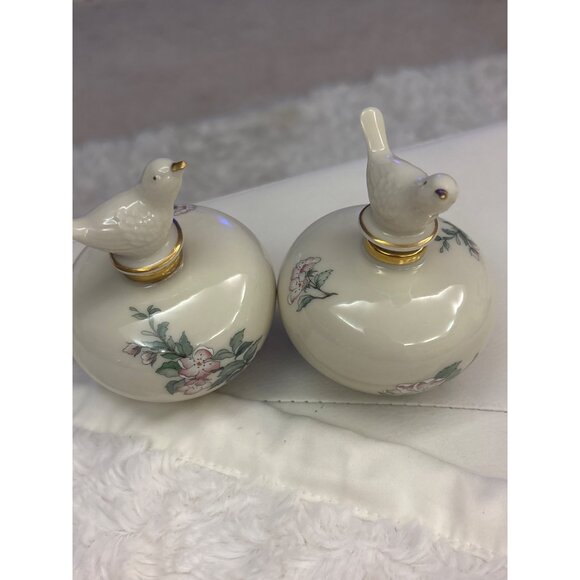 Lenox Serenade™ Porcelain Perfume Bottles Pair Bird Stoppers, 24k Gold Trim,USA - Picture 14 of 15